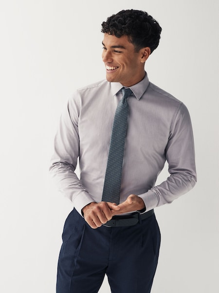 Grey/Blue Geometric Slim Fit Single Cuff Shirt And Tie Pack (231956) | €8