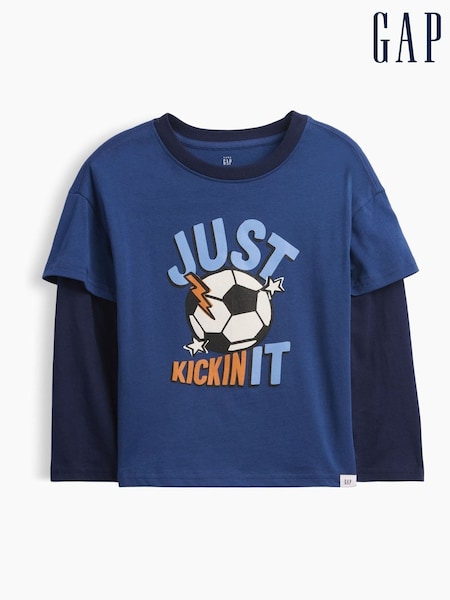 Blue/Navy Football - Gap Graphic Long Sleeve T-shirt (6mths-5yrs)