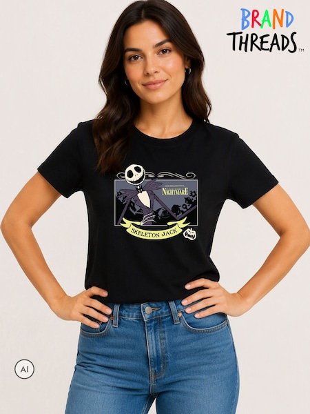 שחור - Brand Threads Nightmare Before Christmas T-shirt