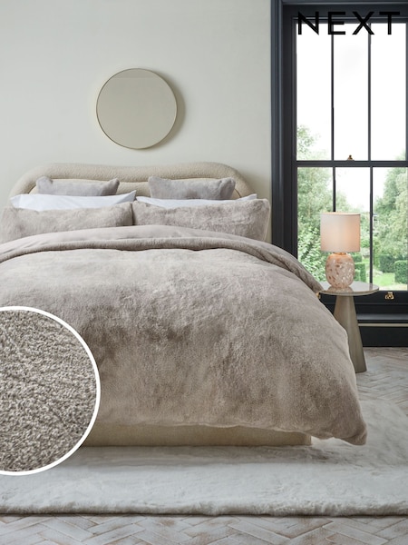 Silver Plush Faux Fur Duvet Cover And Pillowcase Set (232312) | €24 - €48