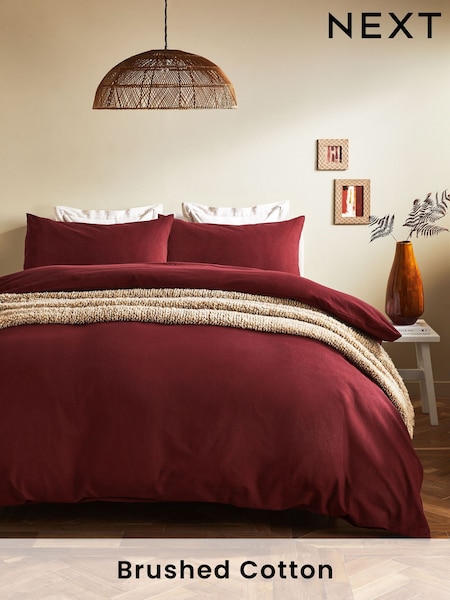 Burgundy Red Brushed Supersoft 100% Cotton Duvet Cover And Pillowcase Set (232452) | 61 QAR - 135 QAR