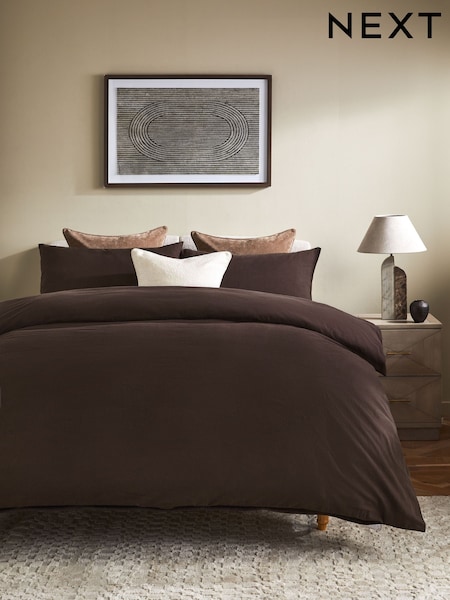 Chocolate Brown Brushed Supersoft 100% Cotton Duvet Cover And Pillowcase Set (232458) | $46 - $102