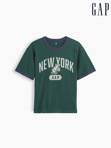 Grønn - Gap Relaxed New York Graphic Ringer T-shirt (4-13yrs)