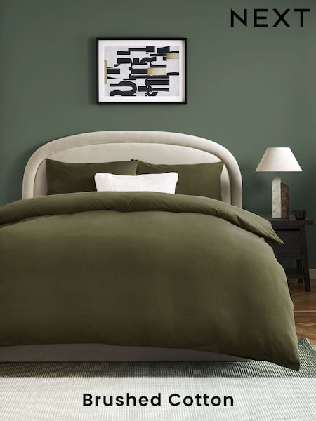 Dark Green Brushed Supersoft 100% Cotton Duvet Cover And Pillowcase Set (232564) | $40 - $88