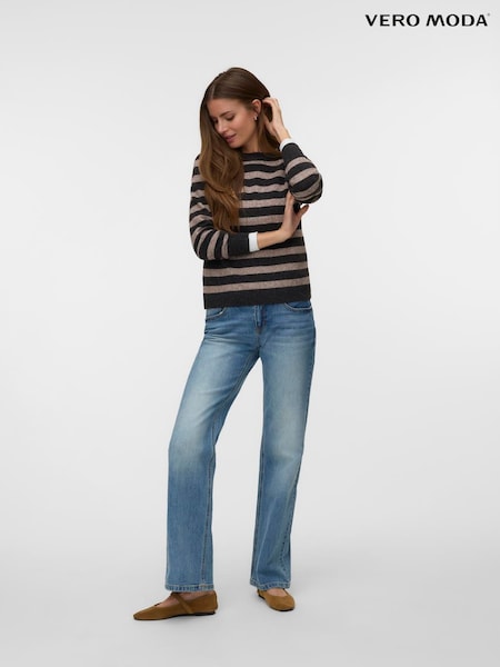 Marrón - Suéter de punto abrigado con cuello redondo suave al tacto de vero Moda
