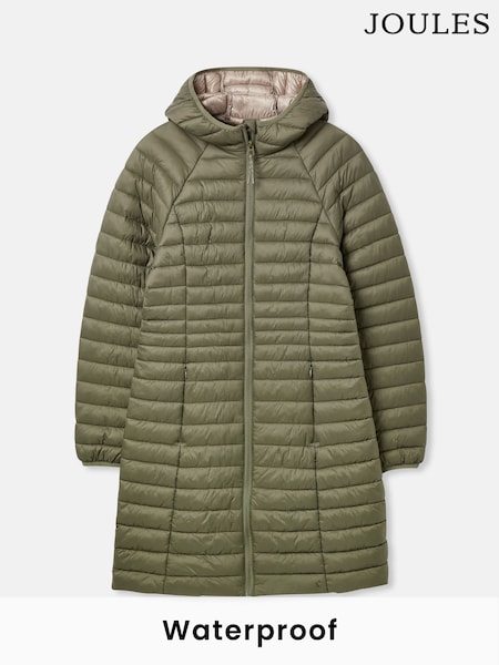 Joules Bramley Khaki Green Showerproof Long Packable Padded Coat (233006) | €73
