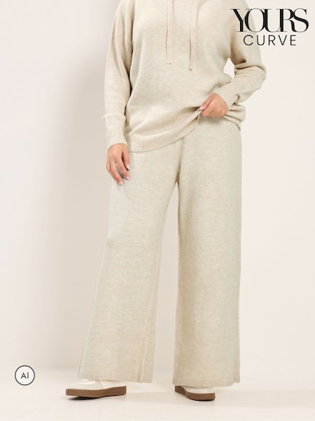 Cream - Yours Curve Knitted Wide Leg Trousers