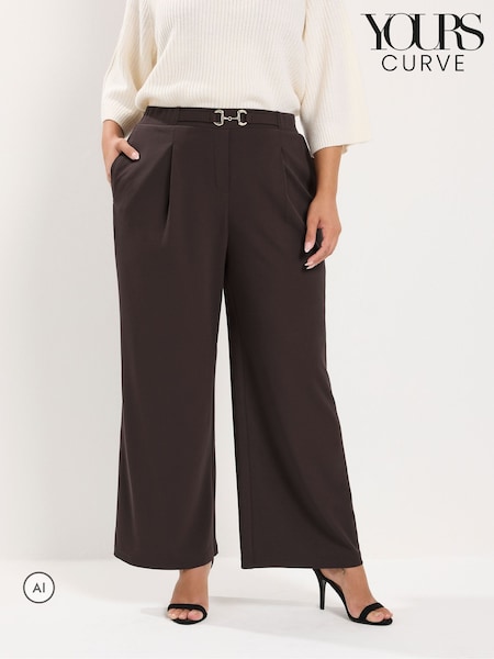 Brown - Yours Curve Wide Leg Buckle Trousers