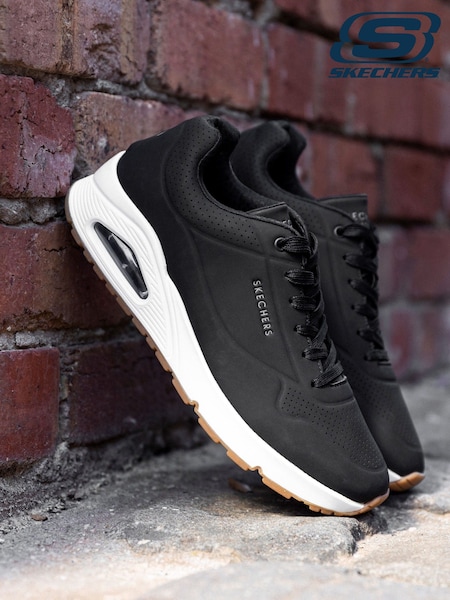 Skechers Black/White Standard Fit Mens Uno Stand On Air Lace-Up Sports Trainers (233229) | AED230