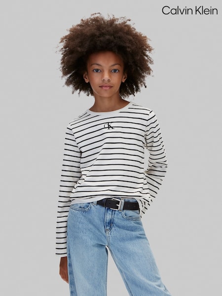 Blue - Calvin Klein Stripe Long Sleeve T-shirt