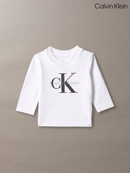 Ağ - Calvin Klein Newborn Long Sleeve Logo T-shirt
