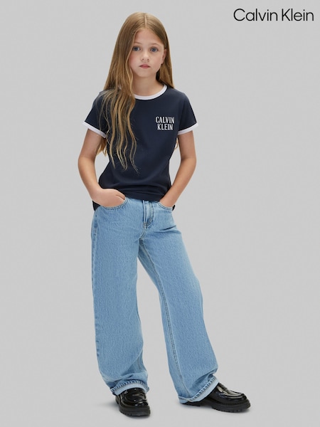 أزرق - Calvin Klein Ringer Logo T-shirt
