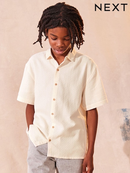 Ecru White 100% Cotton Short Sleeve Textured Shirt (3-16yrs) (233332) | €7.50 - €10.50