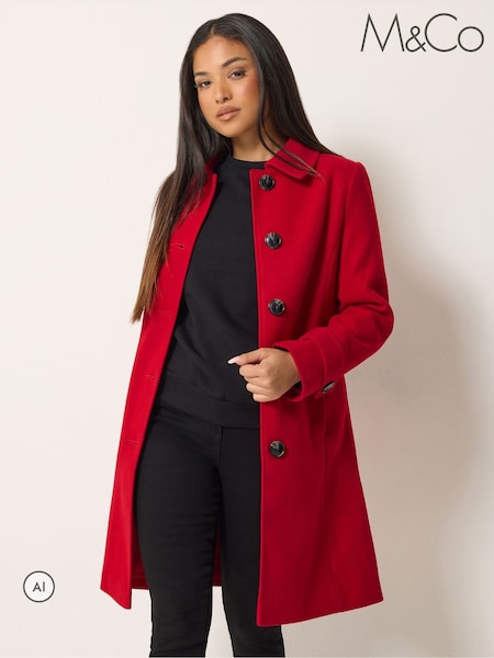 Red - M&co Button Up Collared Coat