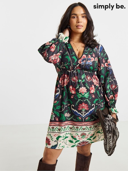 أسود - Simply Be Border Print Skater Dress