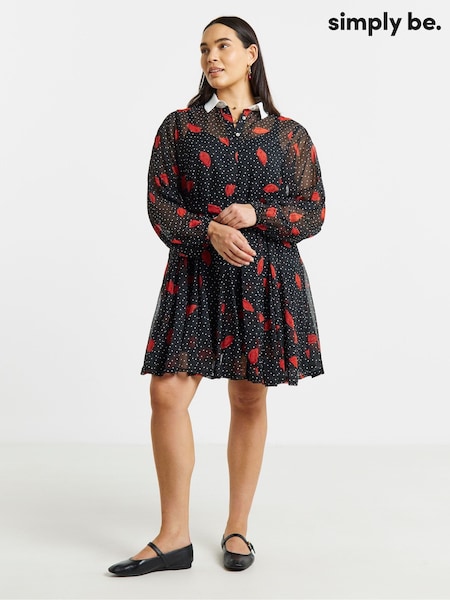 Black - Simply Be Contrast Collar Georgette Shirt Dress
