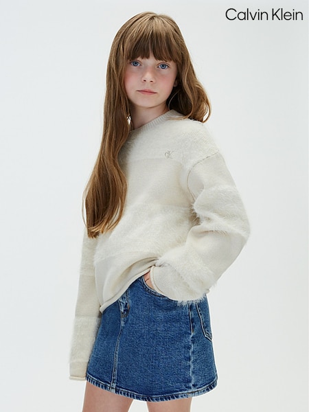 Blue - Calvin Klein Striped Cropped Jumper