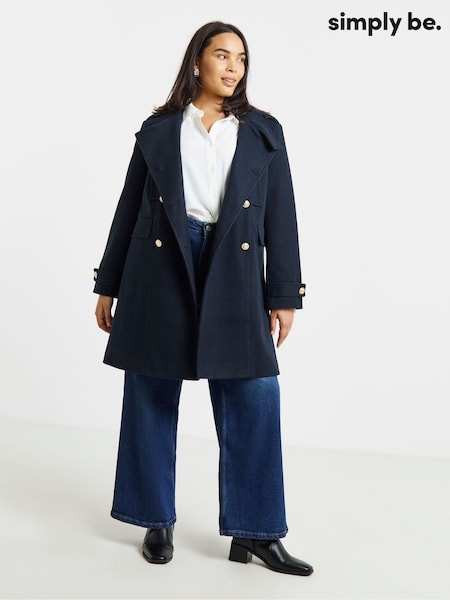 Marineblau - Simply Be Mantel im Military-Stil mit Trichterkragen