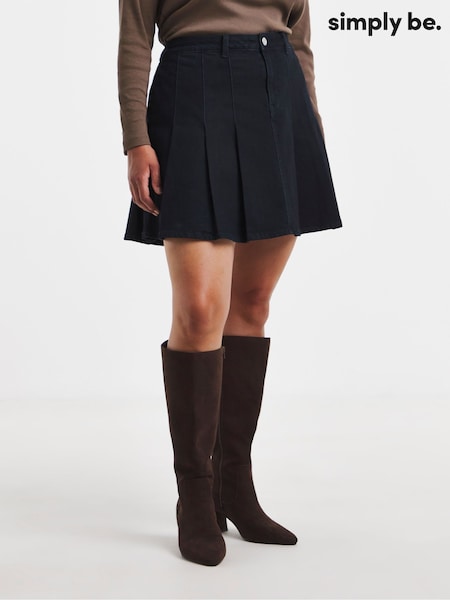 Blue - Simply Be Pleated Denim Mini Skirt