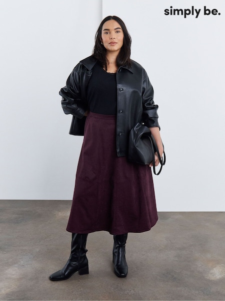 Purple - Simply Be Suedette Seam Detail Midi Skirt