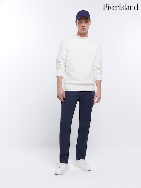 River Island Blue Slim Fit Smart Stretch Chino 100% Cotton Trousers (233859) | 86 QAR