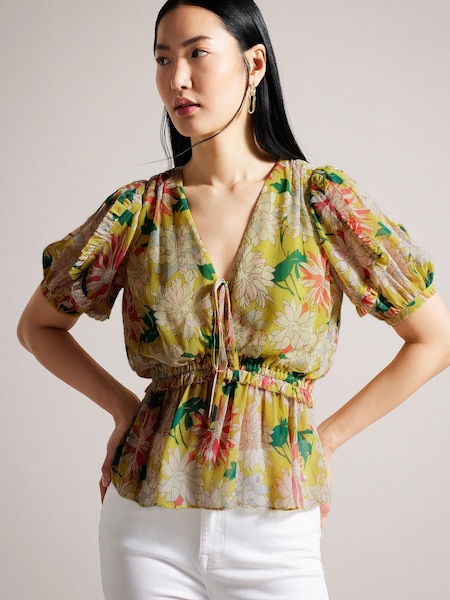 Ted Baker Yellow Gabbyie Puff Sleeve Top With Ruffle Detailing (233945) | €84