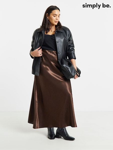 Brown - Simply Be Satin Maxi Skirt