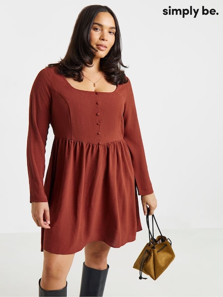 Brown - Simply Be Historic Detail Skater Dress