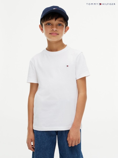 White - Tommy Hilfiger Essential Flag Embroidery Crew Neck T-shirt
