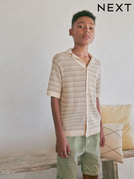 Neutral Crochet Stripe Short Sleeved Polo Shirt (3-16yrs) (234797) | €8 - €11