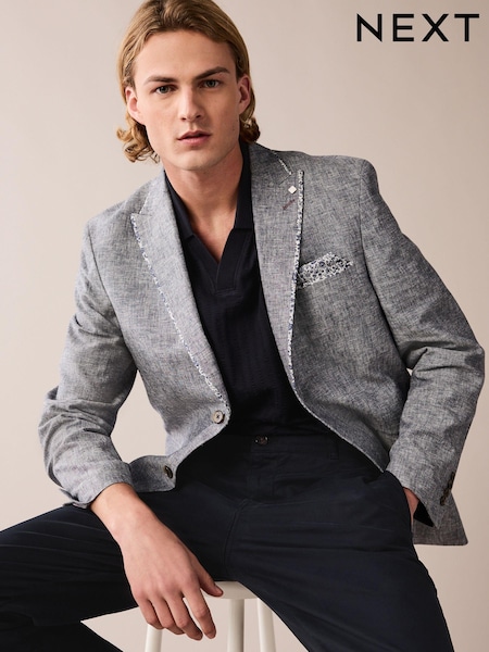 Chambray Blue Trimmed Linen Blazer (234819) | €16