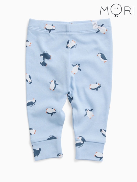 Blue - Mori Penguin Print Supersoft Leggings