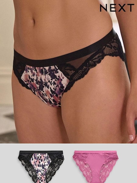 Анималистический принт/Роза розовый - Lace Trim High Leg Knickers 2 Pack (234945) | €19