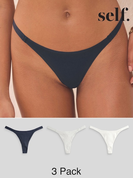 self. Navy Blue/ Grey/ Cream Thong Cotton Rich Knickers 3 Pack (235010) | €18