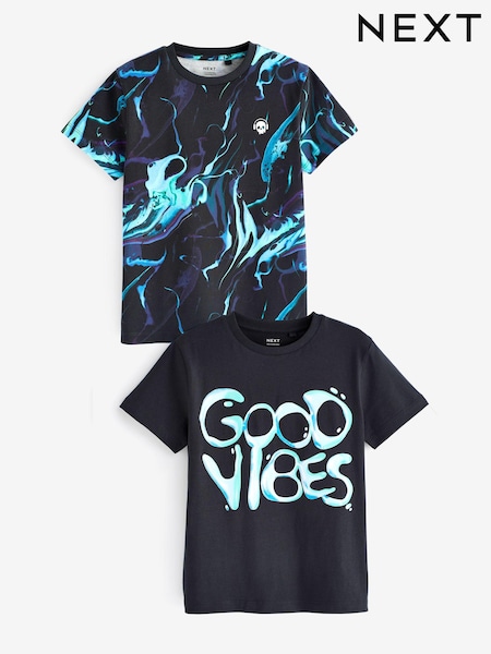 Black Good Vibes Graphic Short Sleeve T-Shirts 2 Pack (3-16yrs) (235130) | AED41 - AED55