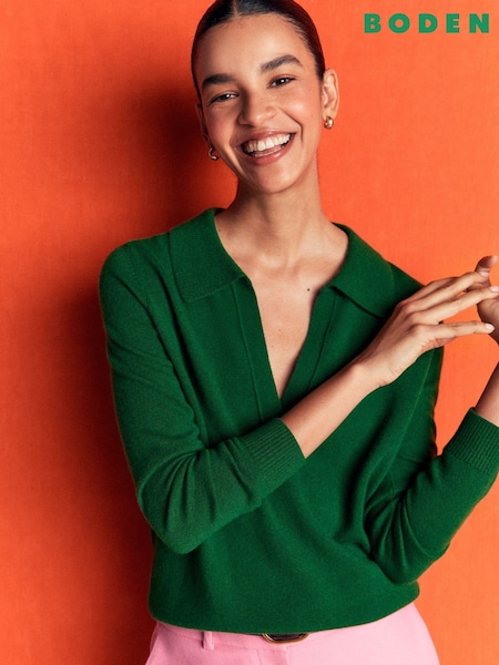 Green - Boden Elsie Cashmere Henley Jumper