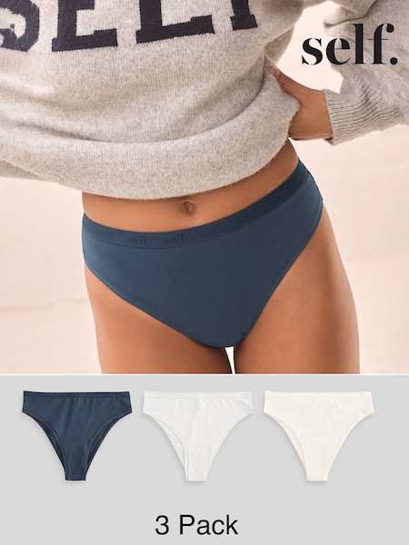 self. Navy Blue/Grey/Cream High Rise High Leg Cotton Rich Knickers 3 Pack (235171) | €10