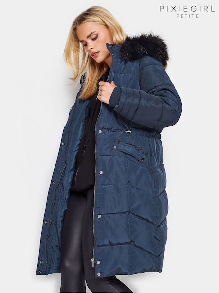 PixieGirl Petite Blue Faux Fur Trim Padded Coat (235182) | 18,630 ISK