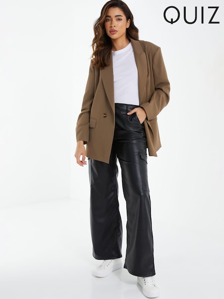 Quiz Faux Fur Leather Cargo Trousers (235353) | 136 LEI