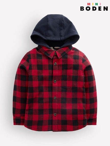 Red - Boden Borg Lined Hooded Shirt