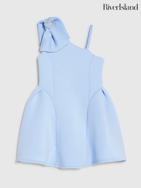 Sky Blå - River Island asymmetrisk sløyfekjole i scuba-stil