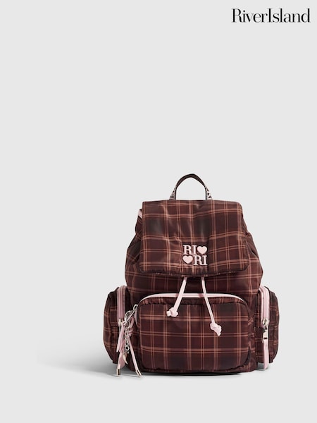 Brown - River Island Check Backpack With Charms
