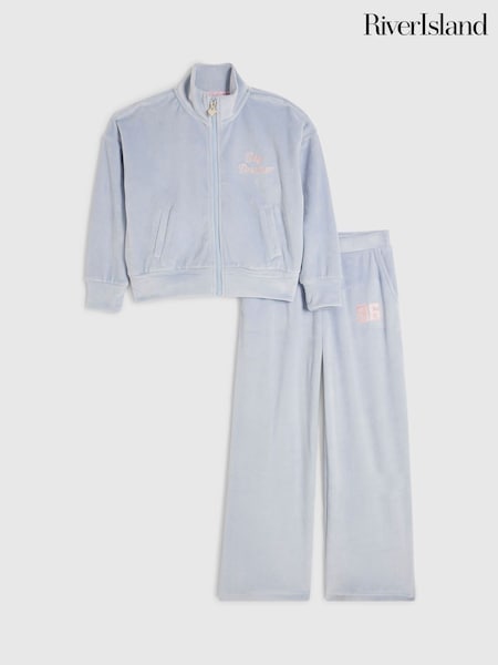 Blue - River Island Velour Zip Jacket & Kickflare Set