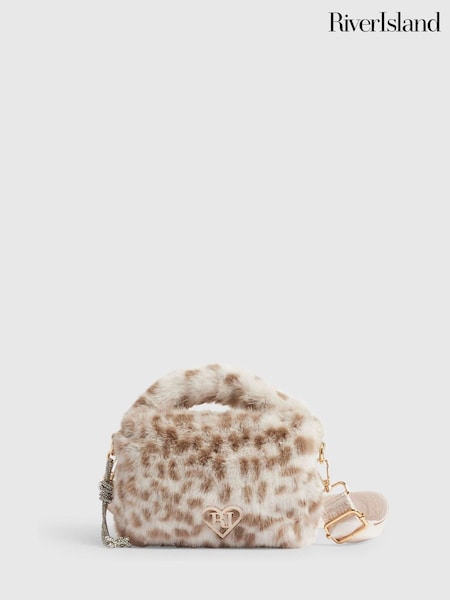 Cream - River Island Leopard Faux Fur Mini Bag