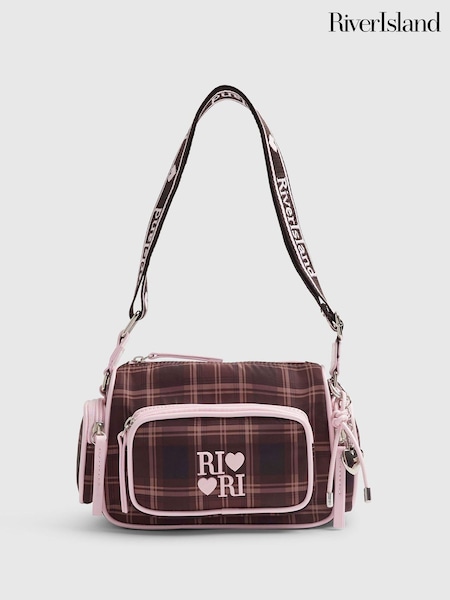 Brown - River Island Check Cross-body Bag With Charms