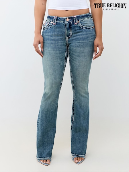 Blue - True Religion Becca Mid Rise Super T Flap Bootcut Denim Jeans