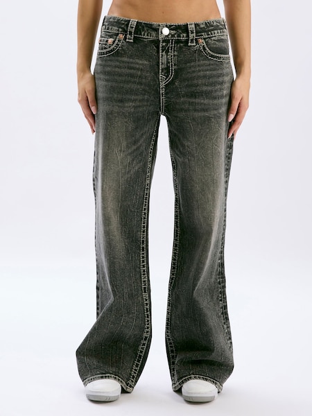 Noir - True Religion Bobbi Baggy Big T No 1 Logo All Over Print Denim Jeans
