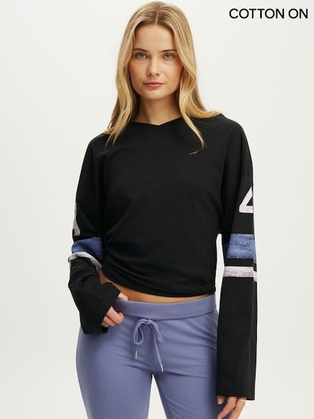 Black - Cotton On Active Graphic V-neck Long Sleeves T-shirt