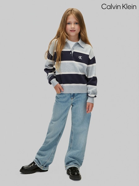 Azul - Calça jeans Calvin Klein de cintura alta e wide leg