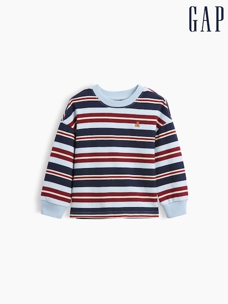 Blue & Burgundy Red Stripe - Gap Heavyweight Long Sleeve T-shirt (6mths-5yrs)